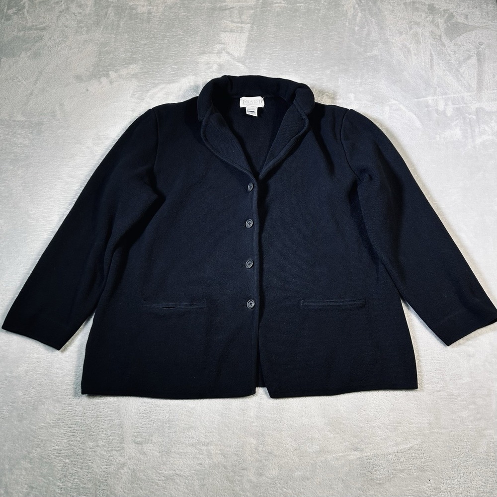 Vtg Lands End Black Unstructured Blazer Jacket Womens L 100% Cotton 42553 2004